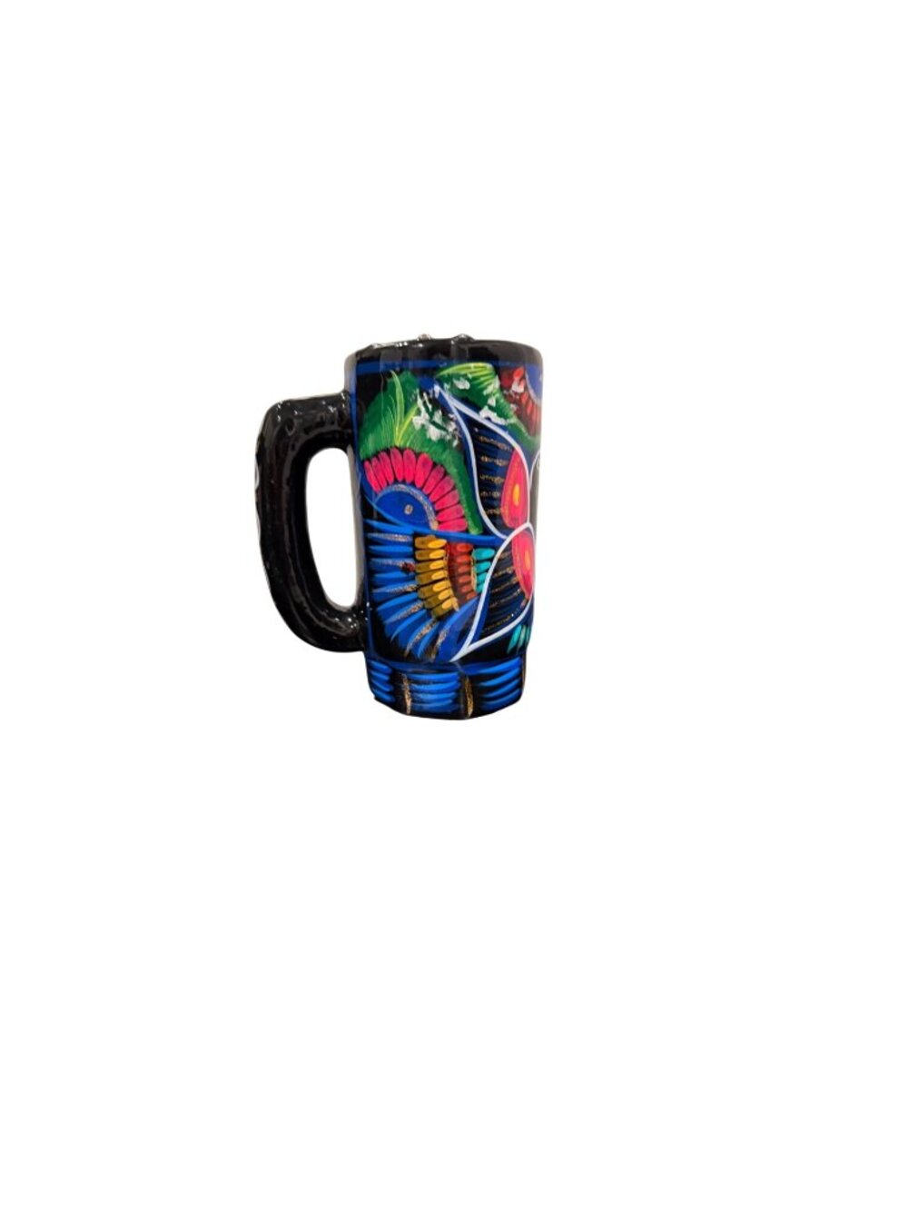 Vintage Hand-Painted Ceramic Mug With Colorful Floral & Bird Design - 16 Oz